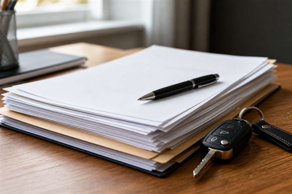 Documentos sobre uma mesa para transferência de veículo